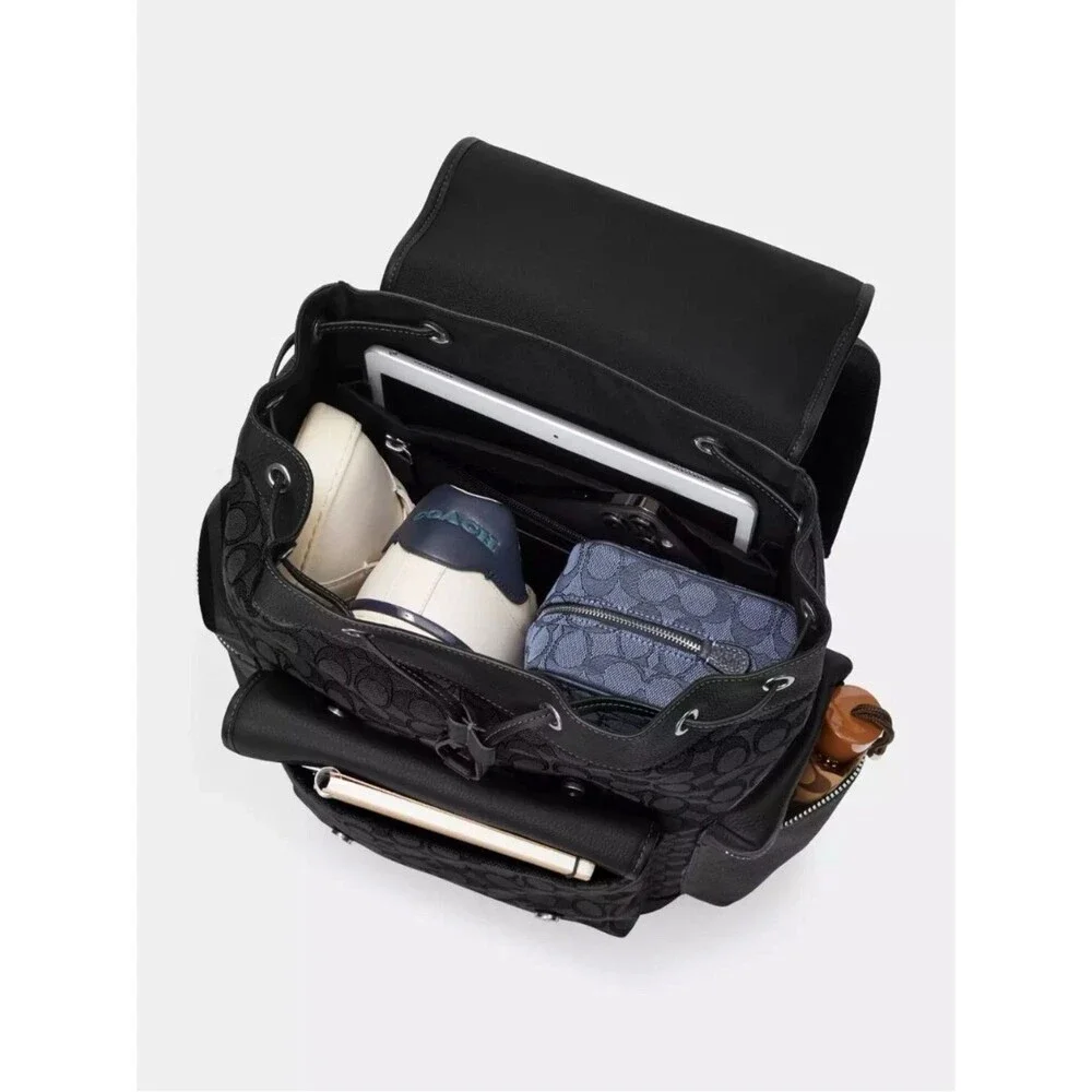 Coach Sprint Backpack In Signature Jacquard & Leather Midnight Navy Blue CE523